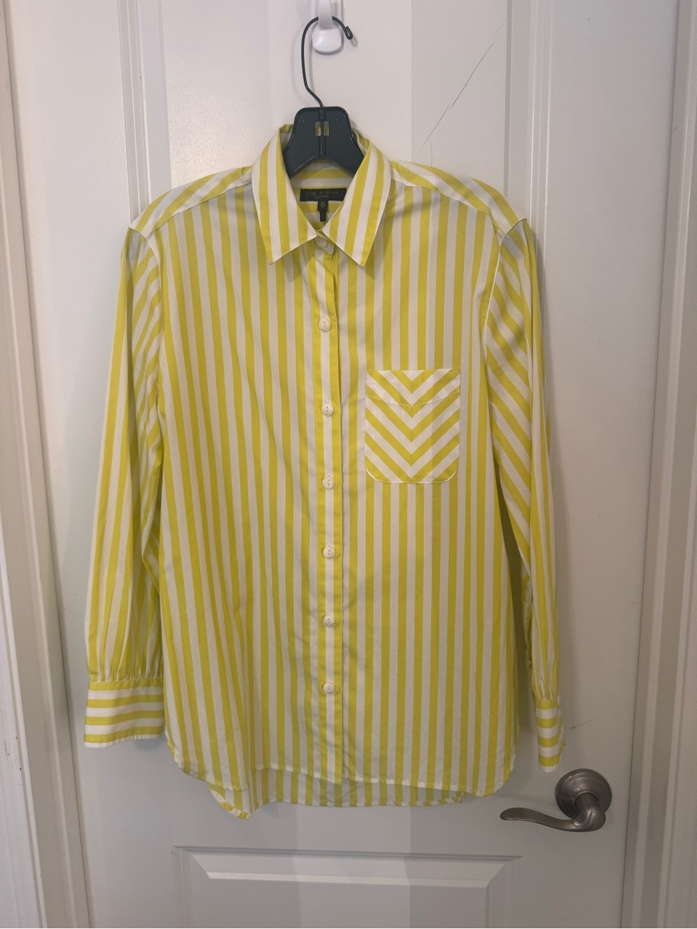 rag & bone Yellow and White Vertical Stripe Button-Up Shirt